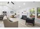 Open concept living room with fireplace, modern furnishings, and bright natural light at 2709 Hidden Hollow Dr, Durham, NC 27703
