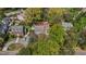 Aerial view of a neighborhood with mature trees, well-maintained homes, and lush green landscaping at 3308 Churchill Rd, Raleigh, NC 27607