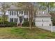 Charming two-story home with a manicured front yard, classic shutters, and a welcoming entrance; ample parking at 3308 Churchill Rd, Raleigh, NC 27607