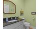 Stylish powder room with granite countertop, under mount sink and modern fixtures at 3308 Churchill Rd, Raleigh, NC 27607