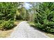 Long, gravel driveway leading through lush greenery to a secluded property at 3508 Cole Mill Rd, Durham, NC 27712