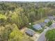 A peaceful aerial view showcases a neighborhood featuring well-kept homes with lush trees providing ample privacy at 420 Feldspar Way, Durham, NC 27703