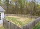 View of the fenced in backyard that backs up to a wooded lot at 420 Feldspar Way, Durham, NC 27703