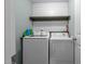 This functional laundry room features a modern washer and dryer, complemented by practical shelving at 4523 Tarkiln Pl, Wake Forest, NC 27587