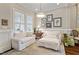 Elegant living room featuring white sofas, wainscoting, plantation shutters, and natural light at 463 Old Piedmont Cir, Chapel Hill, NC 27516