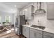 Modern kitchen with stainless appliances, gas cooktop, and dining area with large windows at 5209 Woodlawn Dr, Durham, NC 27703