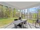 Relaxing screened-in patio with seating, providing a serene outdoor space with views of the surrounding wooded landscape at 5209 Woodlawn Dr, Durham, NC 27703