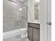Modern bathroom with a sleek glass-enclosed shower and a stylish vanity at 5712 Agrinio Way, Raleigh, NC 27603