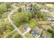 Stunning aerial view of a neighborhood featuring a pond and manicured lawns at 603 Goal Kick Dr, Fuquay Varina, NC 27526