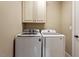 This laundry room has a washer and dryer and cabinets for storage space at 603 Goal Kick Dr, Fuquay Varina, NC 27526