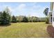 Expansive backyard with lush green lawn and mature trees, providing a private and serene outdoor space at 7825 Green Hope School Rd, Cary, NC 27519