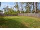 This spacious backyard has a well maintained lawn with a wooden fence and plenty of mature trees at 108 Pronghorn Deer Ct, Garner, NC 27529