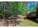 Backyard with mature trees and wooden deck at 1310 Country Club Dr, Durham, NC 27712