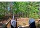 A well-maintained deck looks out to a lush, green backyard surrounded by mature trees at 1310 Country Club Dr, Durham, NC 27712