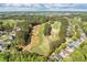 Scenic aerial view of a well-manicured golf course surrounded by residential homes and lush trees at 1537 Heritage Club Ave, Wake Forest, NC 27587