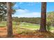 Scenic view of a pristine golf course framed by mature trees and beautiful landscaping at 1537 Heritage Club Ave, Wake Forest, NC 27587