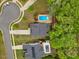 Bird's eye view of homes showcasing backyard pools and landscaped yards in a serene neighborhood setting at 190 Bingham Creek Dr, Garner, NC 27529