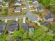 Neighborhood aerial view highlighting residential properties and street layout, featuring lawns and backyard swimming pool at 190 Bingham Creek Dr, Garner, NC 27529