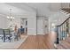 Elegant dining area with hardwood floors, chandelier, and easy access to other living spaces at 2109 Hemlock Hill Dr, Durham, NC 27703