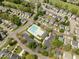 Aerial view of a neighborhood pool and clubhouse at 2124 Castle Pines Dr, Raleigh, NC 27604