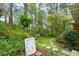 Lush backyard featuring a stone pathway and vibrant greenery at 2415 Alpine Rd, Durham, NC 27707