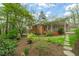 Backyard of a brick house with a screen porch, stone pathway and a well-maintained garden at 2415 Alpine Rd, Durham, NC 27707
