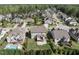Overview of the property and neighborhood, featuring a backyard with a patio, deck, pool, and landscaped yard at 2905 Pluton Pl, Rolesville, NC 27571