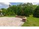 A stone patio features a retaining wall and lush greenery, perfect for relaxing outdoors at 2905 Pluton Pl, Rolesville, NC 27571
