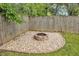 The backyard contains a brick firepit surrounded by white rock and a wooden fence at 3 Maple St, Raleigh, NC 27610