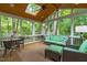 Screened-in porch with vaulted wood ceiling, skylight and comfortable seating area at 307 Parkmeadow Dr, Cary, NC 27519