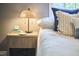 Side table featuring a lamp and decor next to bed with comfy accent pillows at 315 Greenwood Dr, Durham, NC 27704