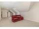 Bonus room featuring neutral carpet, pitched ceilings, recessed lighting, and comfortable sofa with fold down table at 495 Evans Rd, Princeton, NC 27569