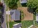 Aerial view of a house showing the roof, backyard with patio, and surrounding neighborhood at 6102 Coronado Ln, Durham, NC 27713