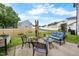 A patio in the backyard perfect for outdoor relaxation, complete with comfortable seating and green landscaping at 6102 Coronado Ln, Durham, NC 27713