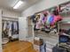 Walk-in closet with built-in shelves and hardwood floors at 642 Bear Tree Creek, Chapel Hill, NC 27517