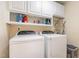 Laundry room features white washer and dryer with white storage cabinets above at 8 Queensland Ct, Durham, NC 27712