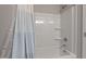 Shower tub with a white shower curtain at 95 Little Leaf Lane Ln, Clayton, NC 27527