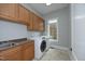 Well-equipped laundry room with ample cabinet space, sink, and modern appliances at 10001 Sandcreek Ct, Chapel Hill, NC 27517