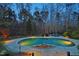 Inviting in-ground pool with a stone patio, surrounded by lush trees and chaise lounge seating at 10001 Sandcreek Ct, Chapel Hill, NC 27517