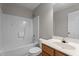 Bathroom featuring a tub/shower combo and vanity at 120 Stillmeadow Dr, Louisburg, NC 27549