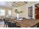 Dining room features a large wooden table with stylish place settings and seating for six at 1705 Lord Ashley Dr, Sanford, NC 27330