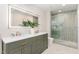 Beautiful bathroom featuring double sinks, modern fixtures, and a glass enclosed shower with tile surround at 206 Bickett Blvd, Raleigh, NC 27608