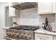 Gourmet kitchen featuring a professional-grade stainless steel gas range and bright backsplash at 206 Bickett Blvd, Raleigh, NC 27608