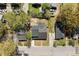 An aerial view of a home with mature trees, a driveway, and a fenced backyard at 211 Hargrove St St, Durham, NC 27701
