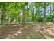 Leafy backyard with mature trees provides a private and wooded landscape at 2417 Lawrence Dr, Raleigh, NC 27603