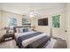Comfortable primary bedroom with a large bed, plush rug, and flat screen television at 2417 Lawrence Dr, Raleigh, NC 27603