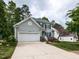 Traditional two-story home with an attached garage, landscaped front yard, and neutral siding with black shutters at 2424 Horizon Hike Ct, Raleigh, NC 27603