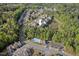 Community aerial view showcasing homes nestled amidst trees and nearby community pool at 36 Argonaut Dr, Durham, NC 27705