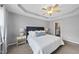 Comfortable main bedroom features tray ceilings, ceiling fan, and an ensuite bathroom at 4210 Brynwood Ave, Durham, NC 27713