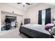 Comfortable bedroom with vaulted ceilings, carpet floors, a ceiling fan, and a large closet at 556 Rolling Meadows Dr, Clayton, NC 27527